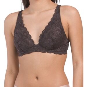 Cosabella New Bra‎ 32B Never Lace Candie Plunge Underwire Bra Graphite Gray